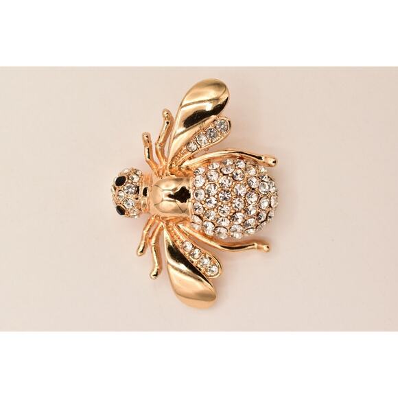 OPC Vintage Flying Insect Pin Brooch Rhinestone Crystal Gold Tone Signed BinBG - Picture 4 of 12